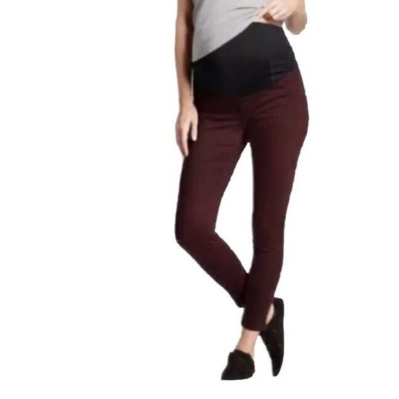 ISABEL MATERNITY CROSSOVER PANEL SKINNY JEANS BURGUNDY CORDUROY 10/30R 29" - Picture 1 of 7